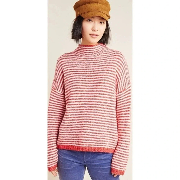 Anthropologie Red Stripe Linnea Mock Neck Sweater Size XS - Picture 10 of 11